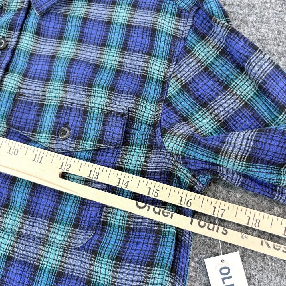 Old Navy Kids Blue Teal Plaid Flannel Button Down Shirt Size L 10-12‎ NWT